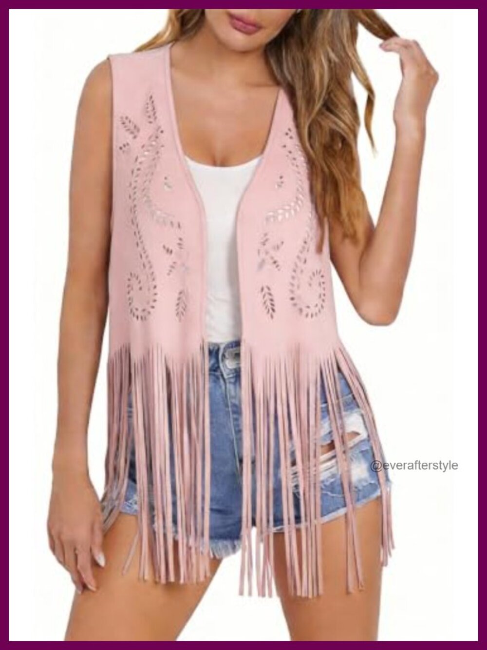 Faux Suede Fringe Vest Western Cowgirl Sleeveless Open-Front Hippie Layering